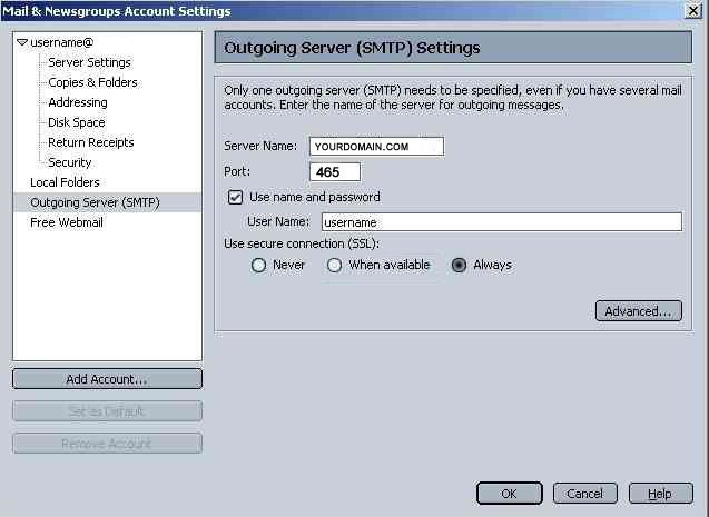 mail and newsgroup account settings - SMTP